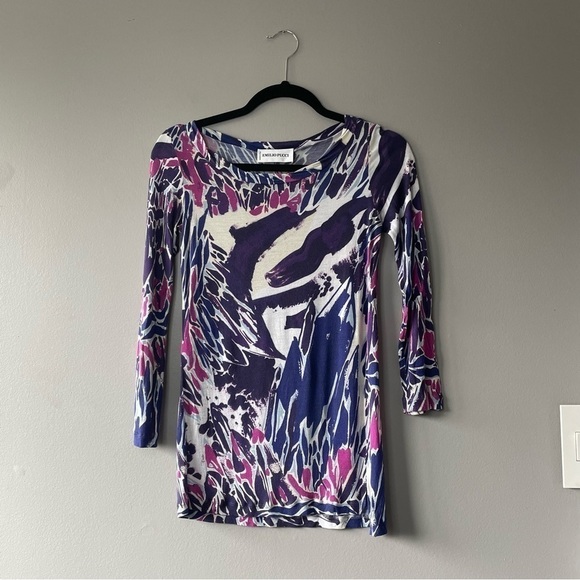 [4] Emilio Pucci Womens Purple & Blue Funky Pattern Long Sleeve 100% Viscose Top - Picture 4 of 11